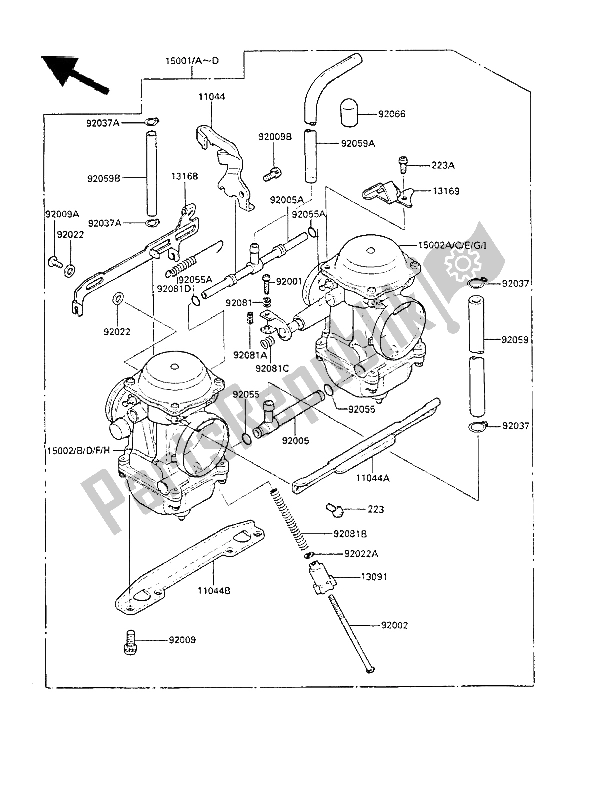 Toutes les pièces pour le Carburateur du Kawasaki LTD 450 1985