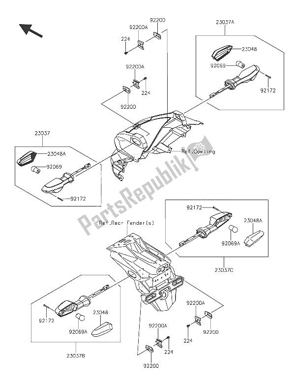 Tutte le parti per il Indicatori Di Direzione del Kawasaki Z 300 2016