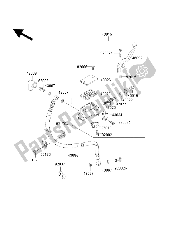 All parts for the Front Master Cylinder of the Kawasaki KMX 125 2001