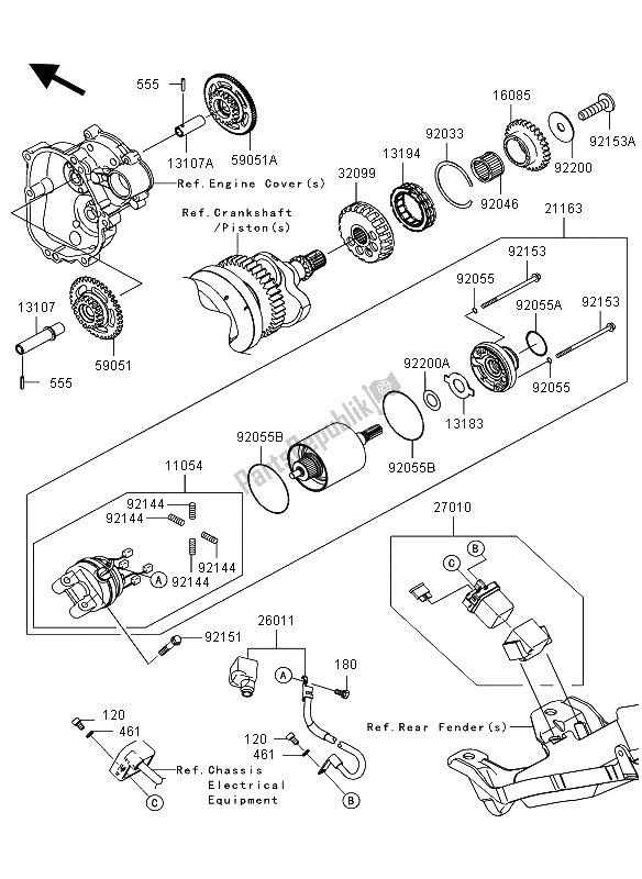 All parts for the Starter Motor of the Kawasaki Ninja ZX 6R 600 2012