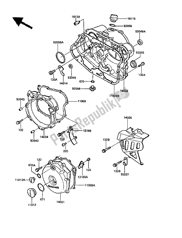 All parts for the Engine Cover(s) of the Kawasaki KLR 250 1989