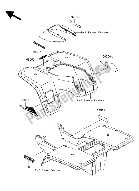 All parts for the Decals (as) (green) of the Kawasaki KLF 300 2003