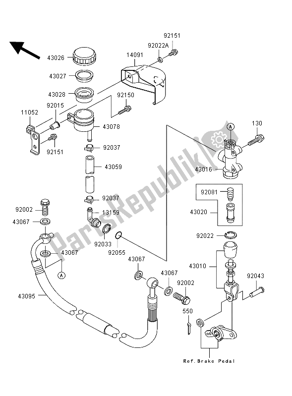 All parts for the Rear Master Cylinder of the Kawasaki VN 1500 Mean Streak 2003