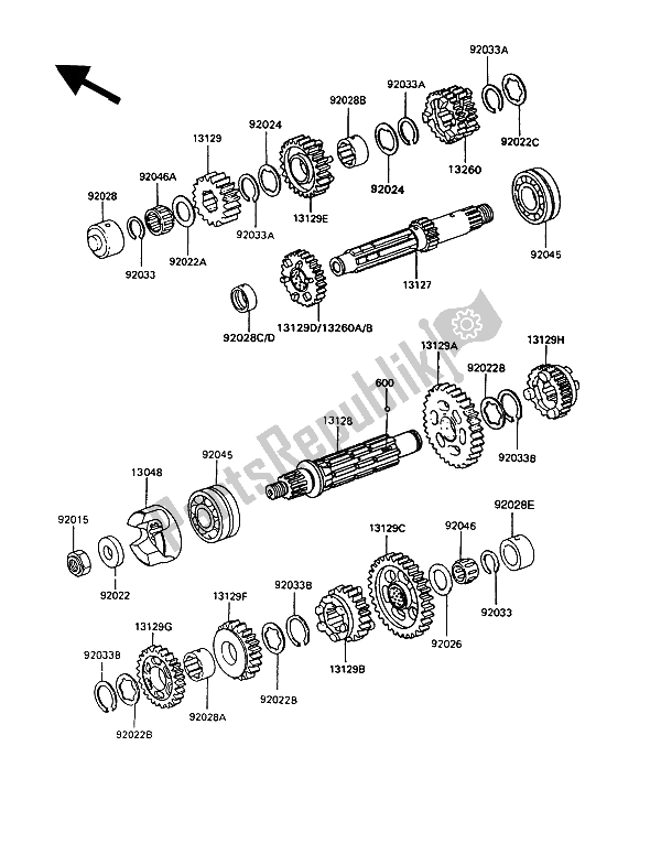 All parts for the Transmission of the Kawasaki GT 550 1994