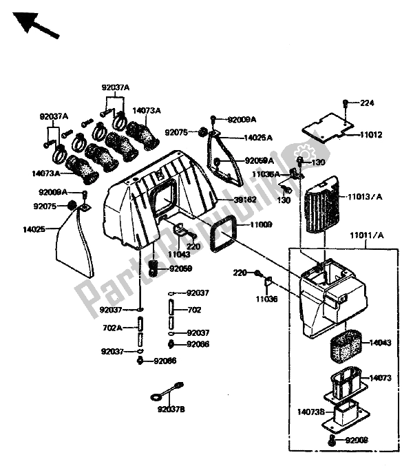 Alle onderdelen voor de Luchtfilter van de Kawasaki GPZ 1100 1985