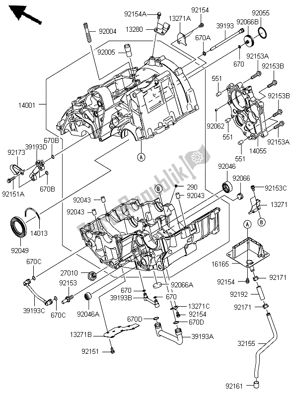 All parts for the Crankcase of the Kawasaki ER 6N 650 2012