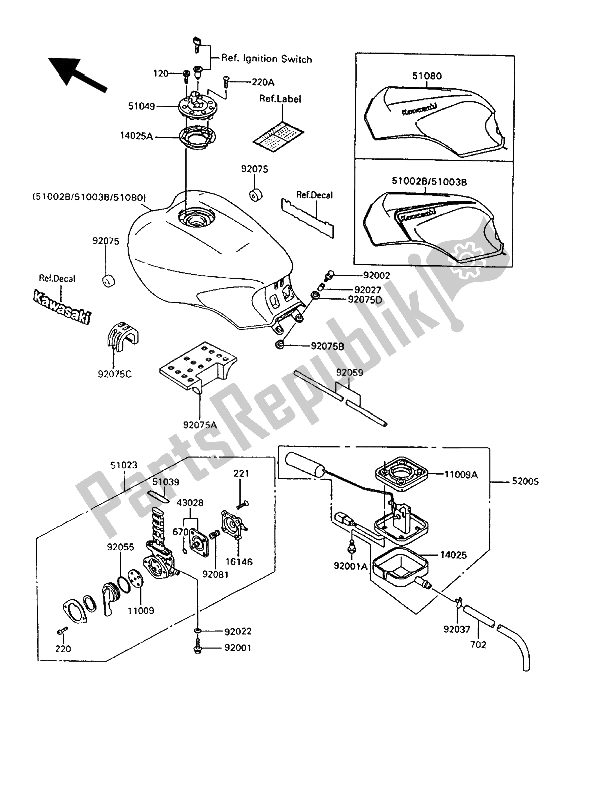 Tutte le parti per il Serbatoio Di Carburante del Kawasaki 1000 GTR 1994