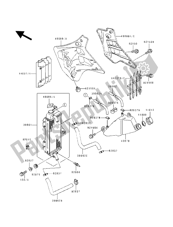 Tutte le parti per il Termosifone del Kawasaki KDX 125 1993