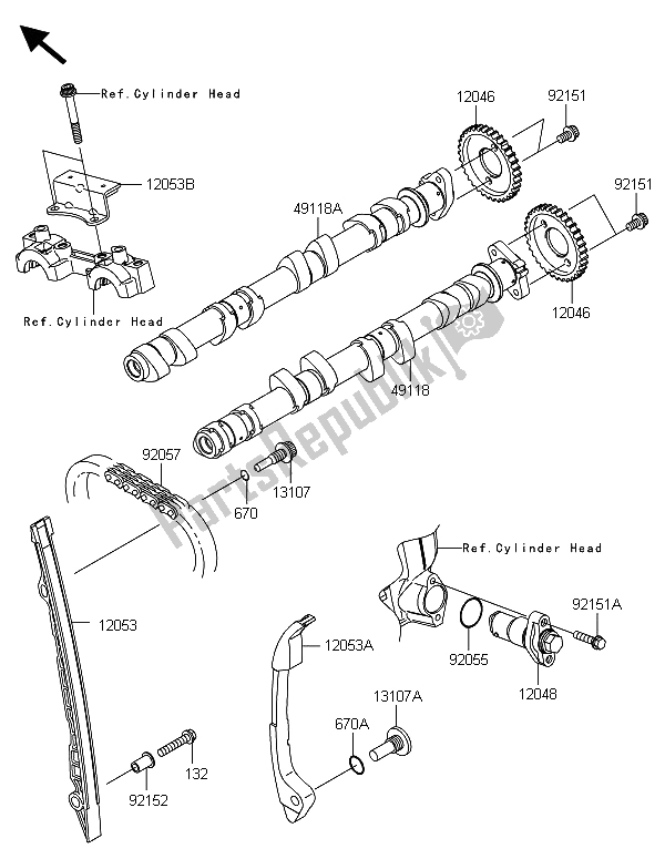 Toutes les pièces pour le Arbre (s) à Cames Et Tendeur du Kawasaki Z 1000 2013