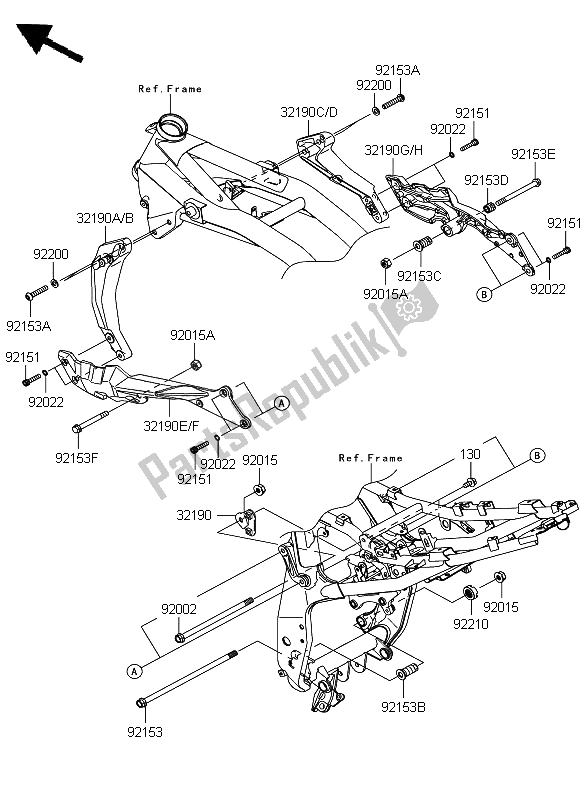 All parts for the Engine Mount of the Kawasaki Z 750 2009