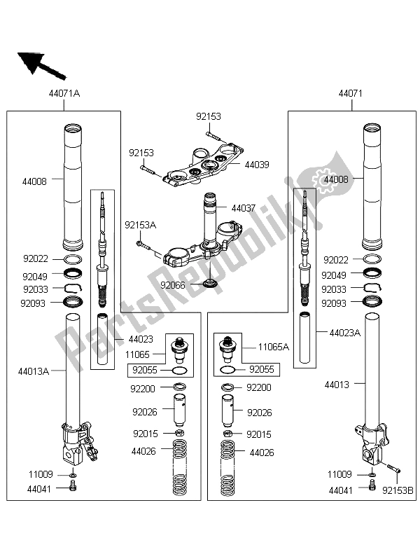 Alle onderdelen voor de Voorvork van de Kawasaki Z 750 ABS 2012