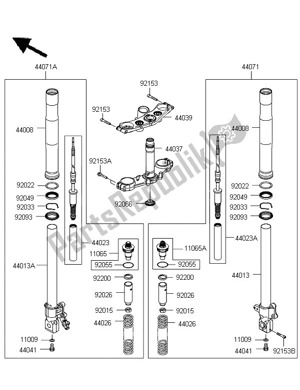 Alle onderdelen voor de Voorvork van de Kawasaki Z 750 ABS 2012