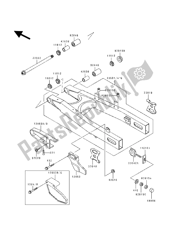 All parts for the Swingarm of the Kawasaki KLX 250 1994