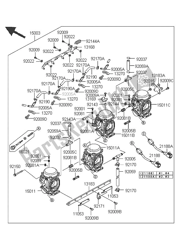 Tutte le parti per il Carburatore del Kawasaki ZZR 600 2005