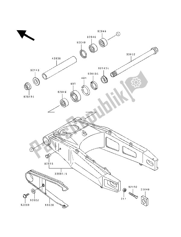 All parts for the Swingarm of the Kawasaki ZXR 750 1992