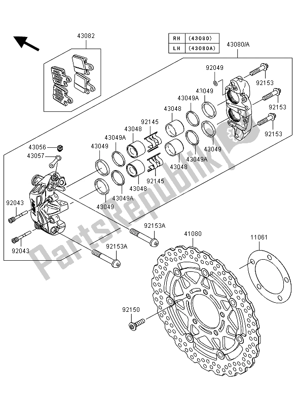 Tutte le parti per il Freno Anteriore del Kawasaki Ninja ZX 6R 600 2009