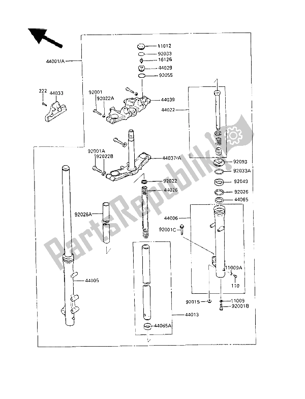 Tutte le parti per il Forcella Anteriore del Kawasaki LTD 450 1986