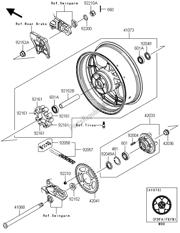 All parts for the Rear Hub of the Kawasaki ZZR 1400 ABS 2014