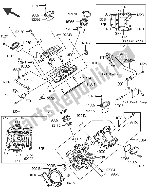 All parts for the Cylinder Head of the Kawasaki KVF 750 4X4 2005