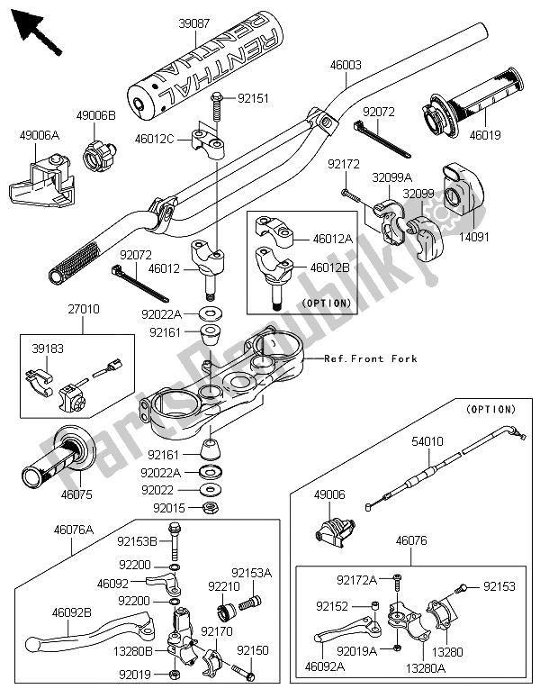 All parts for the Handlebar of the Kawasaki KX 250F 2008