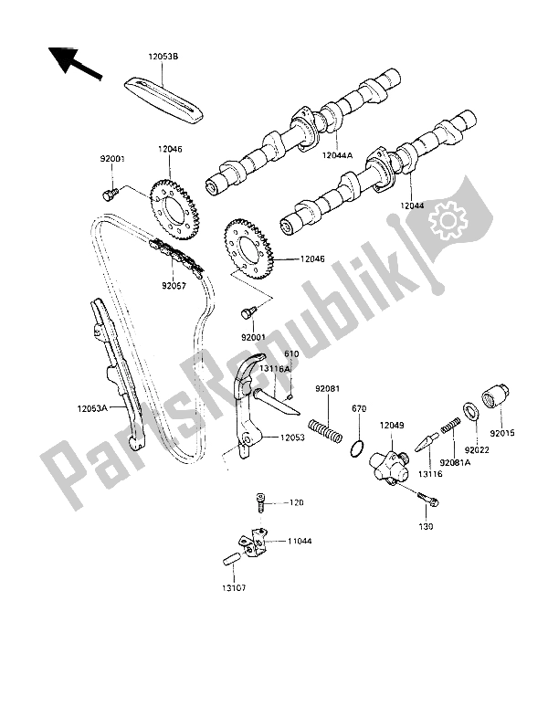 All parts for the Camshaft(s) & Tensioner of the Kawasaki GPX 600R 1990