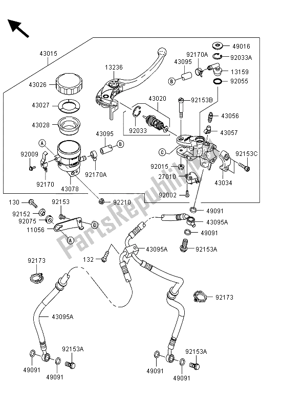 Tutte le parti per il Pompa Freno Anteriore del Kawasaki Z 1000 SX 2013