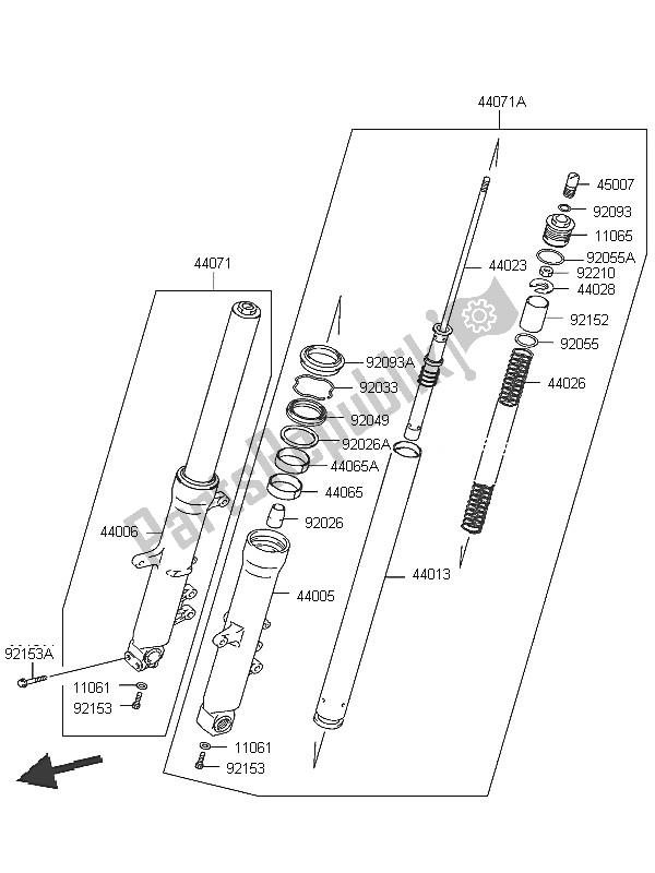 Tutte le parti per il Forcella Anteriore del Kawasaki KLV 1000 2005