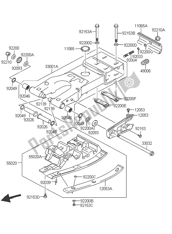 Tutte le parti per il Forcellone del Kawasaki KFX 400 2005