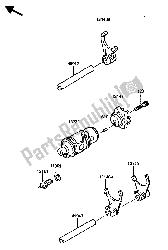 All parts for the Change Drum & Shift Fork of the Kawasaki KLR 600 1986