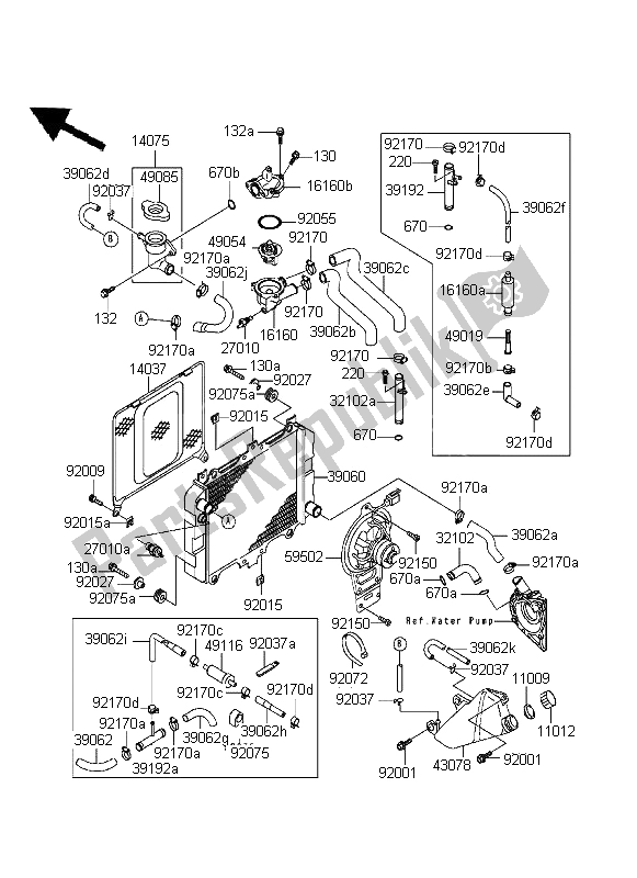 Toutes les pièces pour le Radiateur du Kawasaki KLE 500 1996