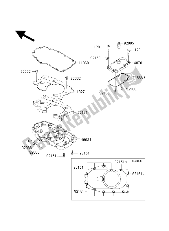 All parts for the Breather Cover & Oil Pan of the Kawasaki W 650 2003
