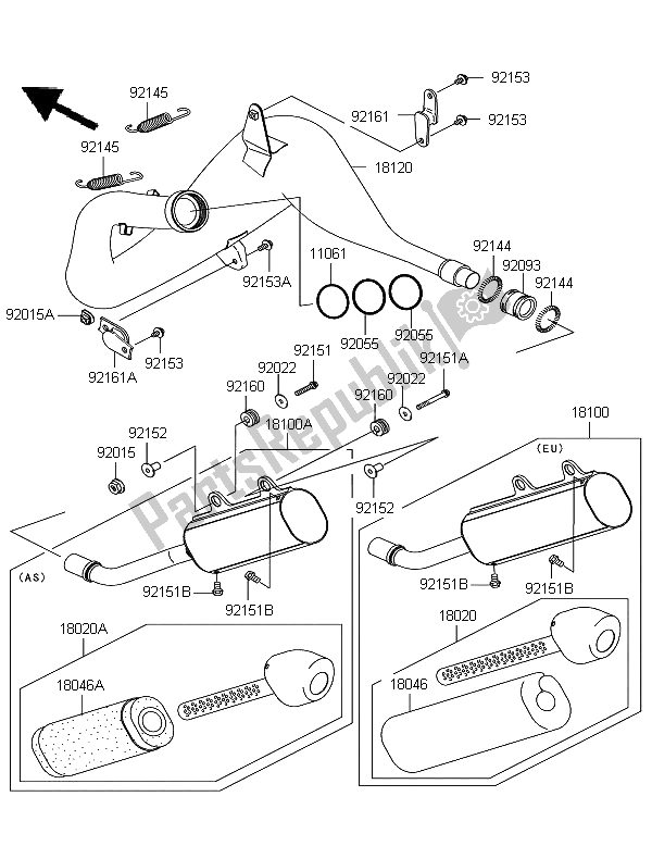 Todas las partes para Silenciador de Kawasaki KX 250 2006