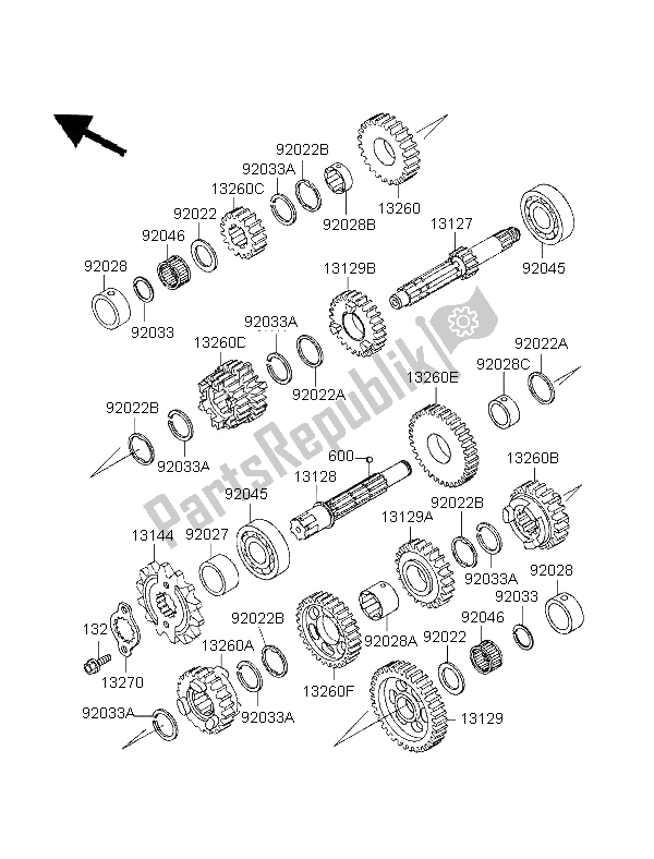 Todas las partes para Transmisión de Kawasaki EL 250 1996