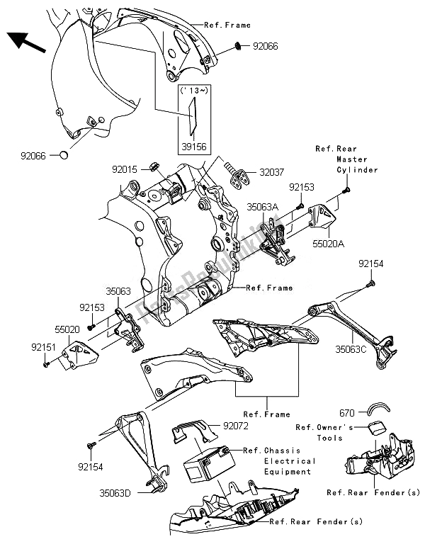 All parts for the Frame Fittings of the Kawasaki Ninja ZX 10R 1000 2014