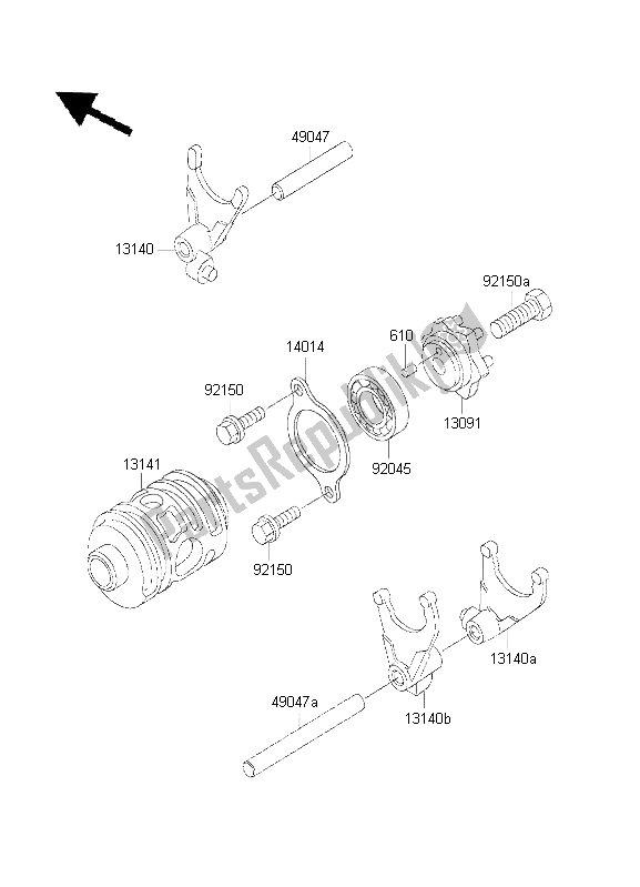 Alle onderdelen voor de Versnelling Veranderen Drum & Schakelvork van de Kawasaki KDX 200 2001