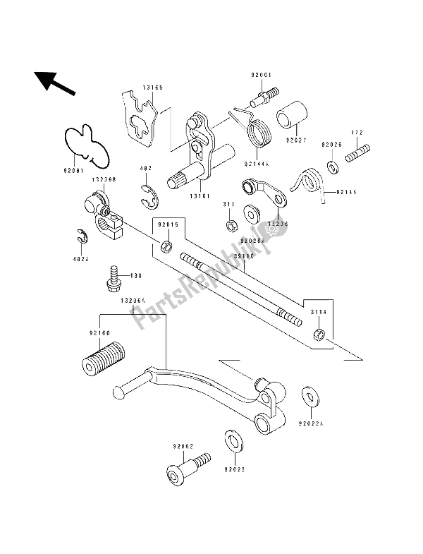 All parts for the Gear Change Mechanism of the Kawasaki GPZ 500S 1993