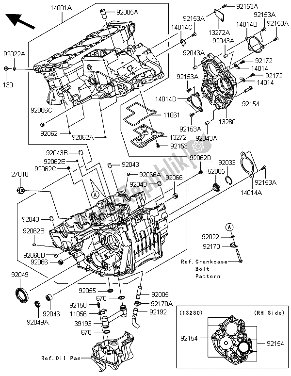 All parts for the Crankcase of the Kawasaki Ninja ZX 10R 1000 2014