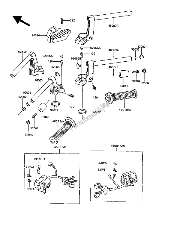 All parts for the Handlebar of the Kawasaki 1000 GTR 1994