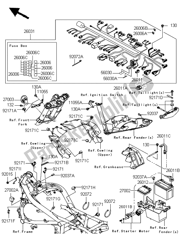 Todas las partes para Equipo Eléctrico Del Chasis de Kawasaki ER 6F ABS 650 2010