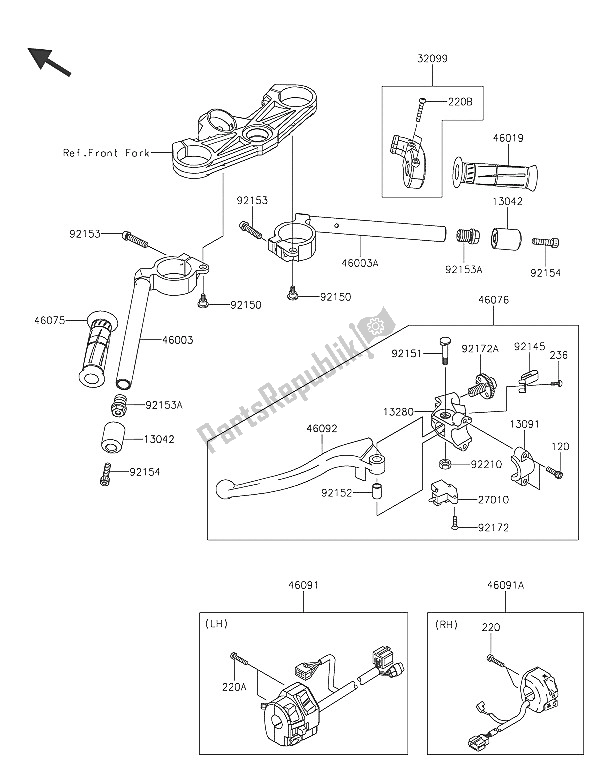 All parts for the Handlebar of the Kawasaki Ninja ZX 6R ABS 600 2016