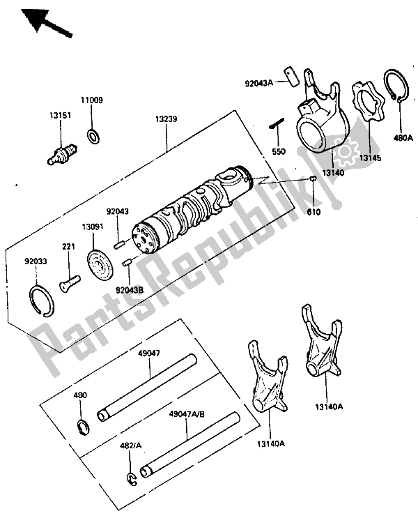 All parts for the Change Drum & Shift Fork of the Kawasaki ZX 400 1987