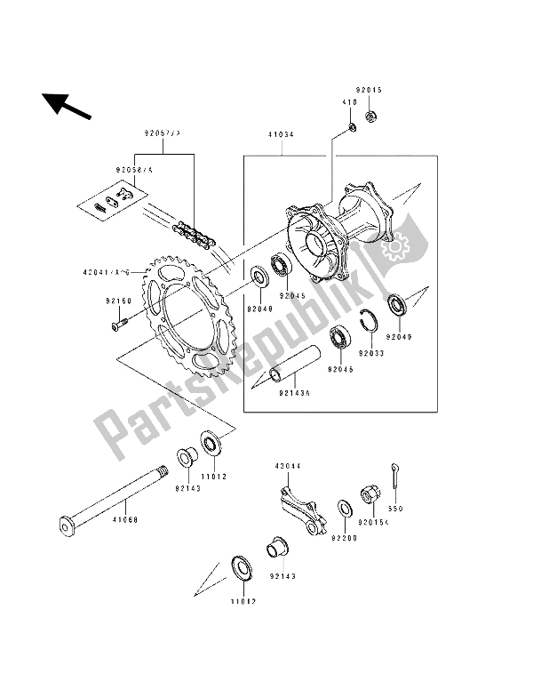 All parts for the Rear Hub of the Kawasaki KX 125 1993