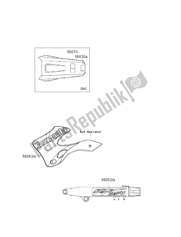 All parts for the Labels of the Kawasaki KX 250 2001
