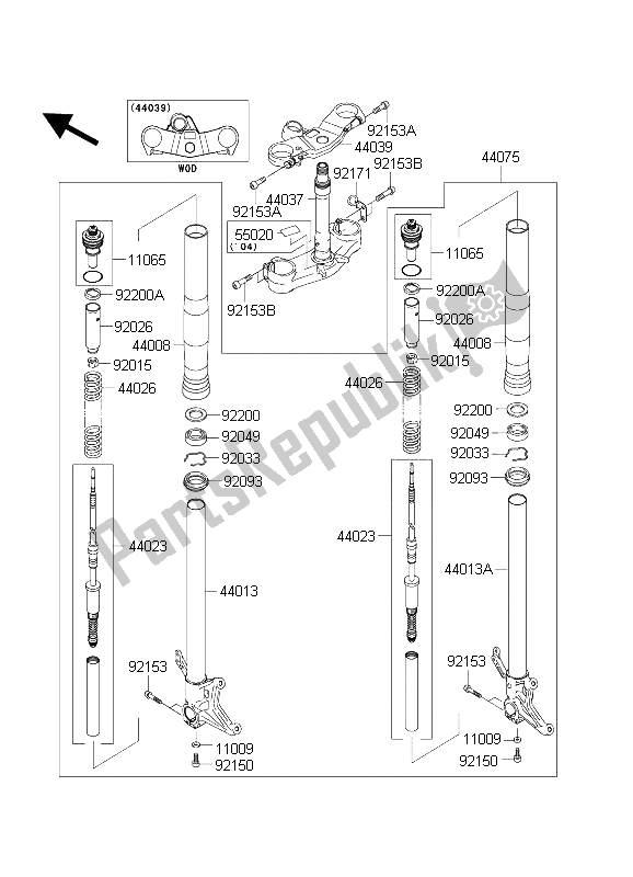 All parts for the Front Fork of the Kawasaki Ninja ZX 6R 600 2004