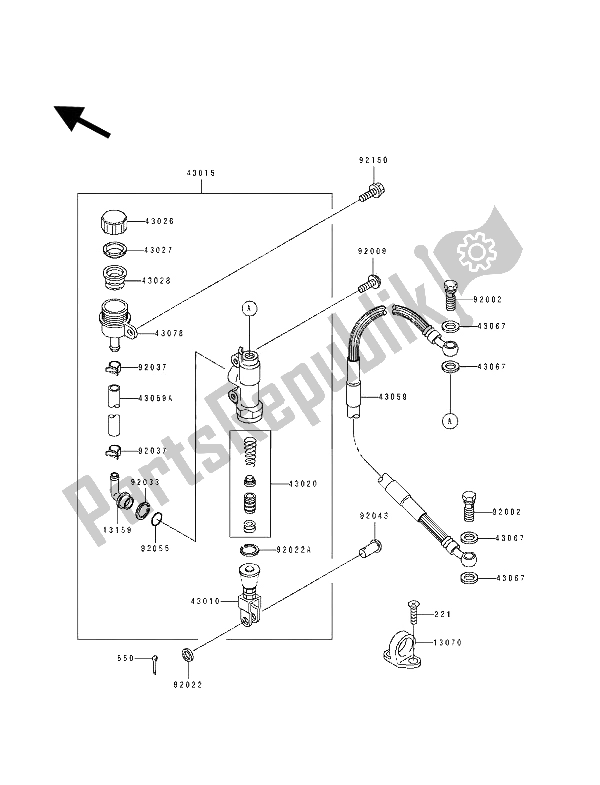 Todas as partes de Cilindro Mestre Traseiro do Kawasaki KX 100 1992