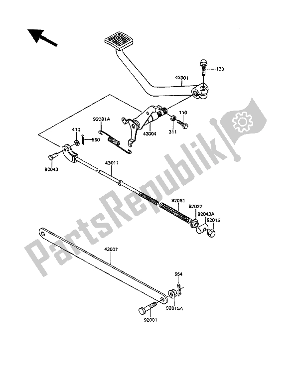 All parts for the Brake Pedal of the Kawasaki GPZ 305 Belt Drive 1989