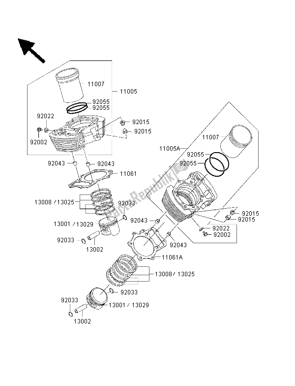 Toutes les pièces pour le Cylindre Et Piston du Kawasaki VN 1500 Classic Tourer FI 2002