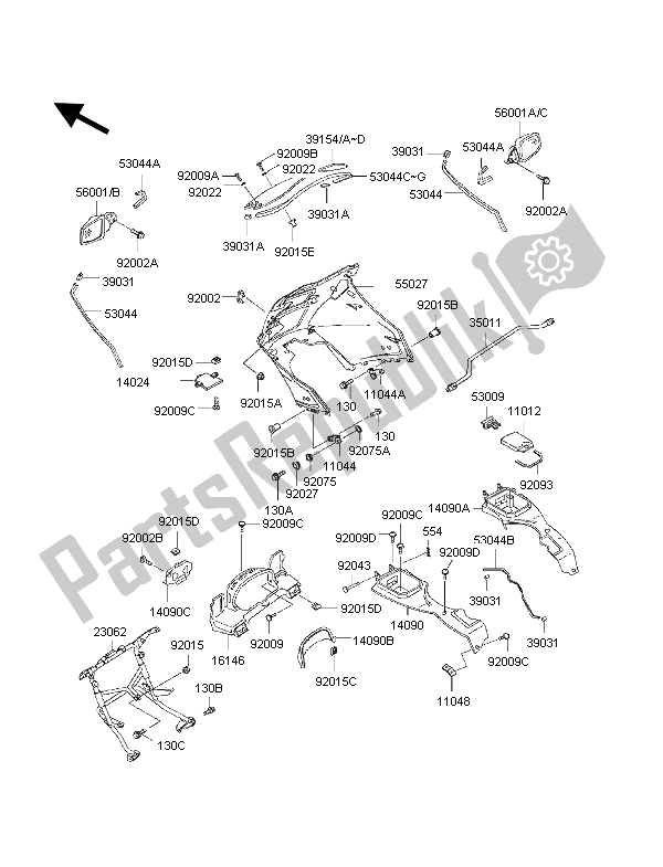 All parts for the Cowling of the Kawasaki 1000 GTR 1997