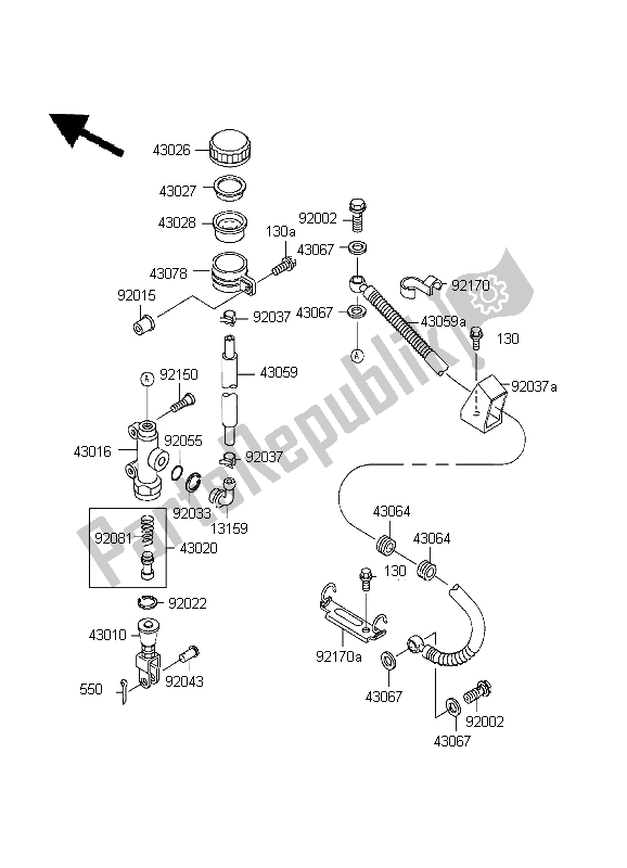 All parts for the Rear Master Cylinder of the Kawasaki Ninja ZX 7R 750 1999