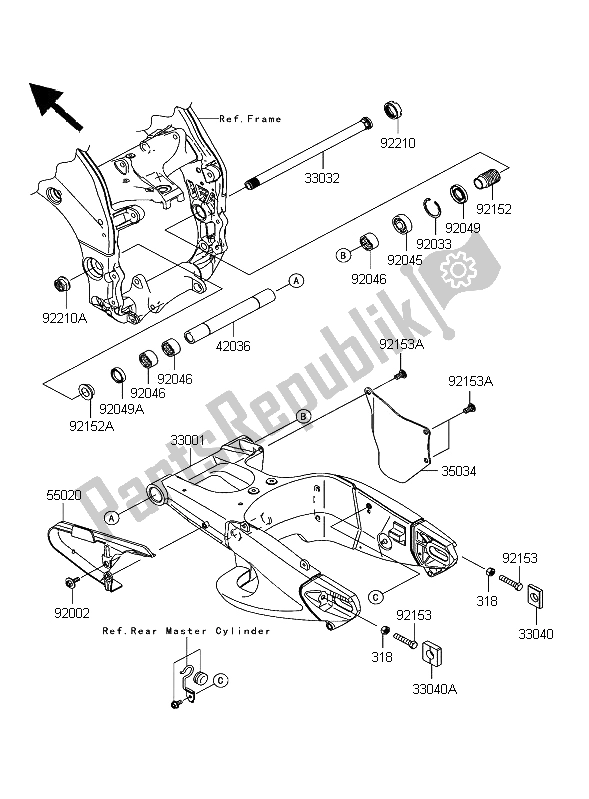 Todas as partes de Braço Oscilante do Kawasaki Ninja ZX 10R 1000 2006